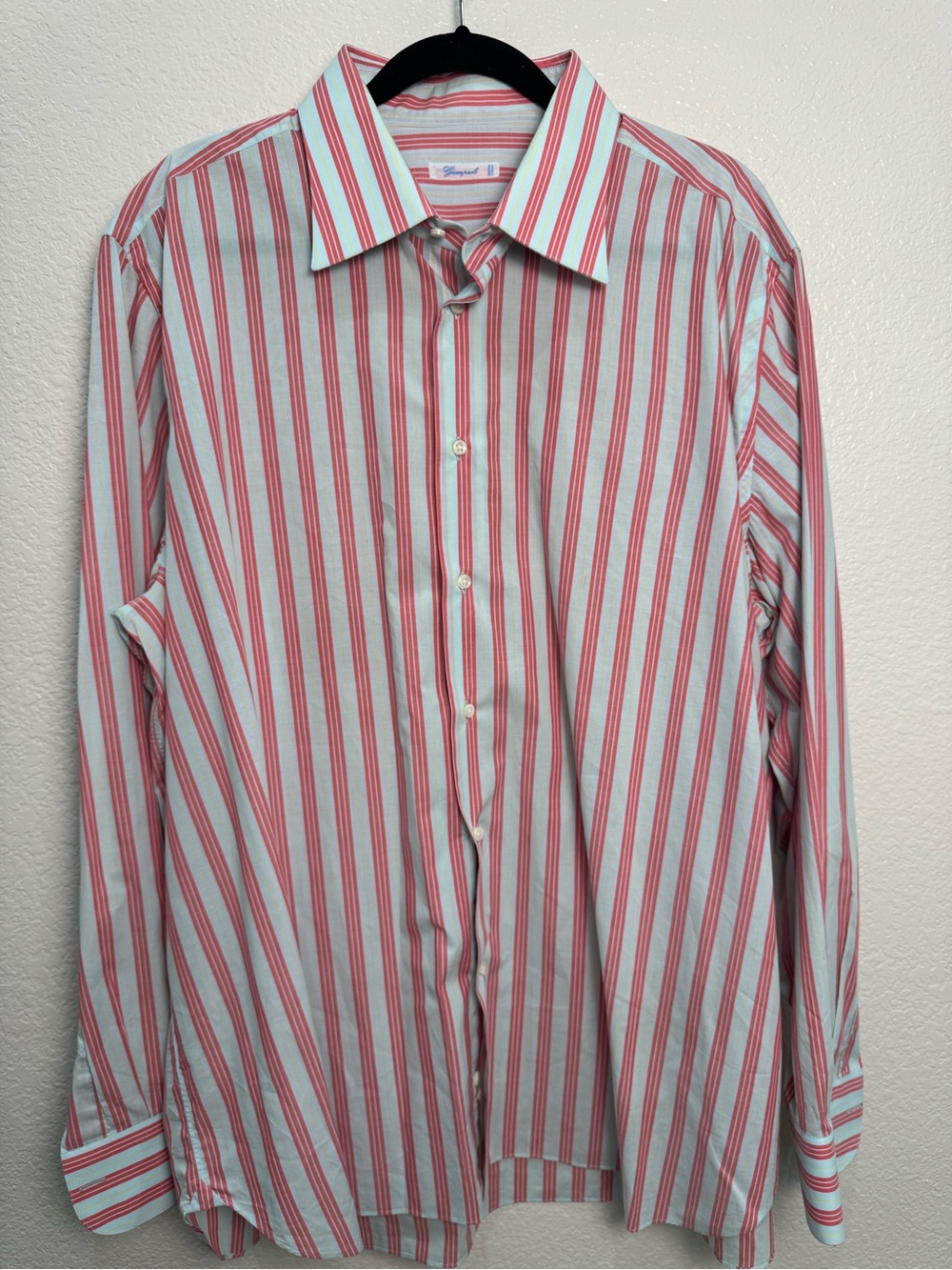 Giampaolo Men’s Shirt Size 48/19 1/2 Blue Red Yellow Stripe Italian Button Down